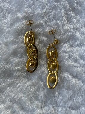 🍀VTG Avon Golden Chain Beaded Pierced Dangle Earrings